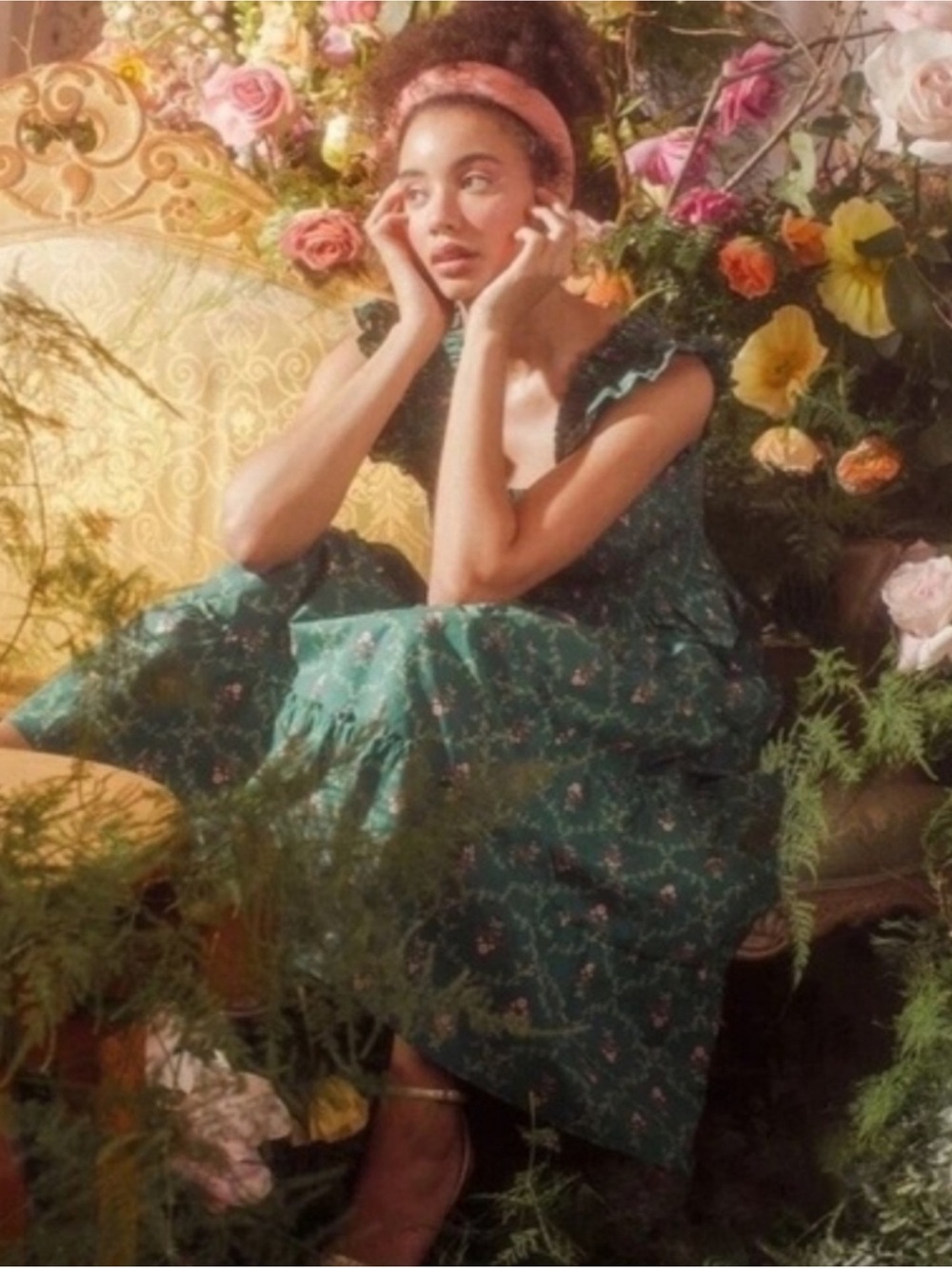 Hill House Emerald Trellis Nap Midi Dress Green Floral Size M - Picture 3 of 9